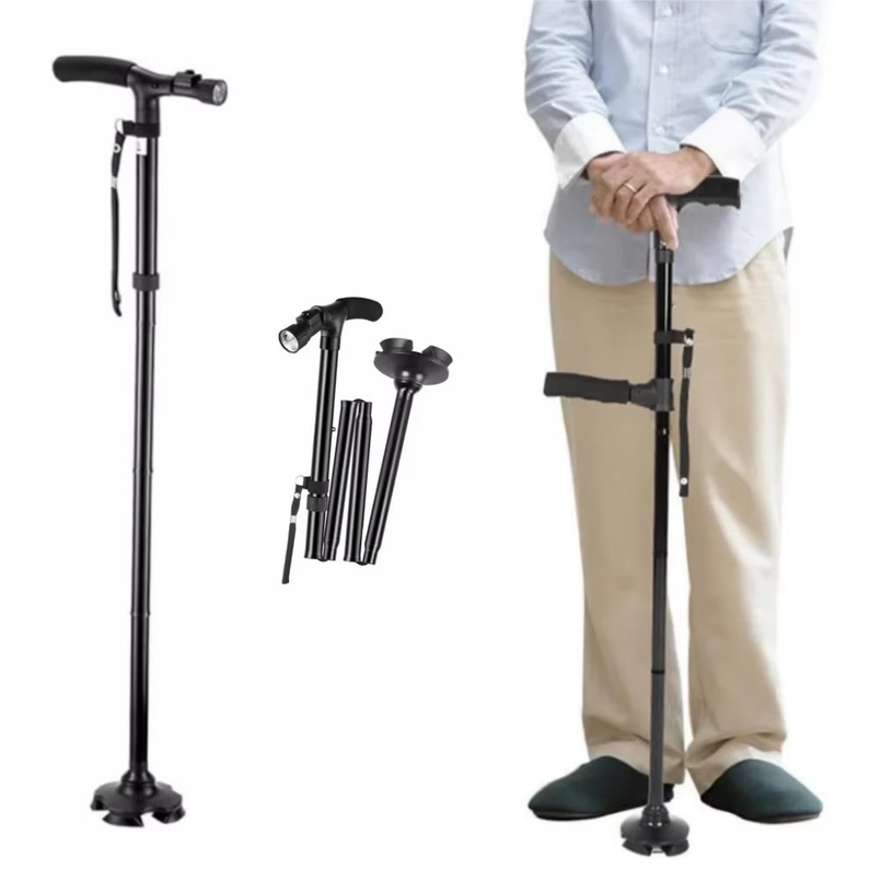 Folding Walking Sticks Hiking Adjustable - LED 라이트가 장착된 접이식 지팡이, 높이