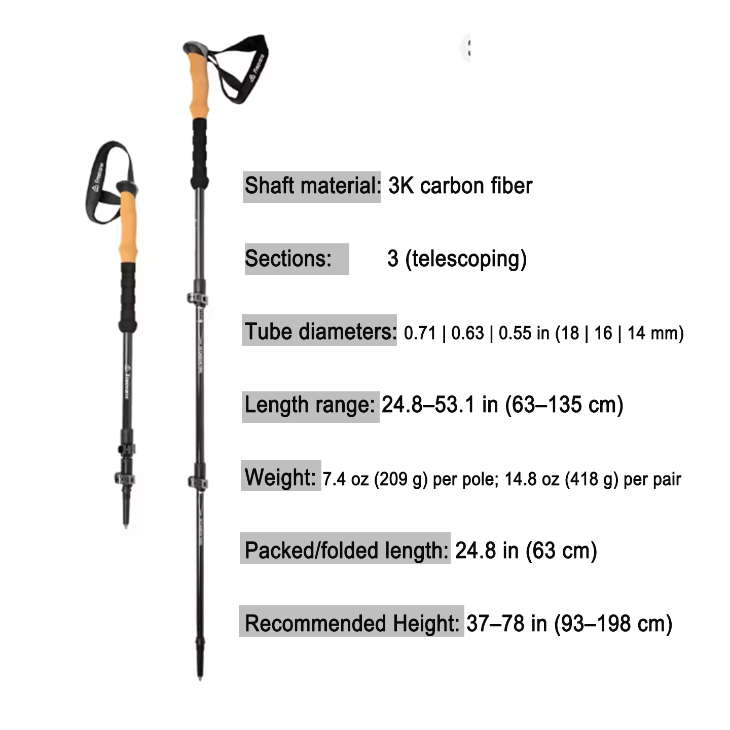 초경량 조절식 카본 파이버 트레킹 폴 (1쌍) 코르크  - Carbon Fiber Trekking Poles Ultralight Pair 리뷰 및 가격